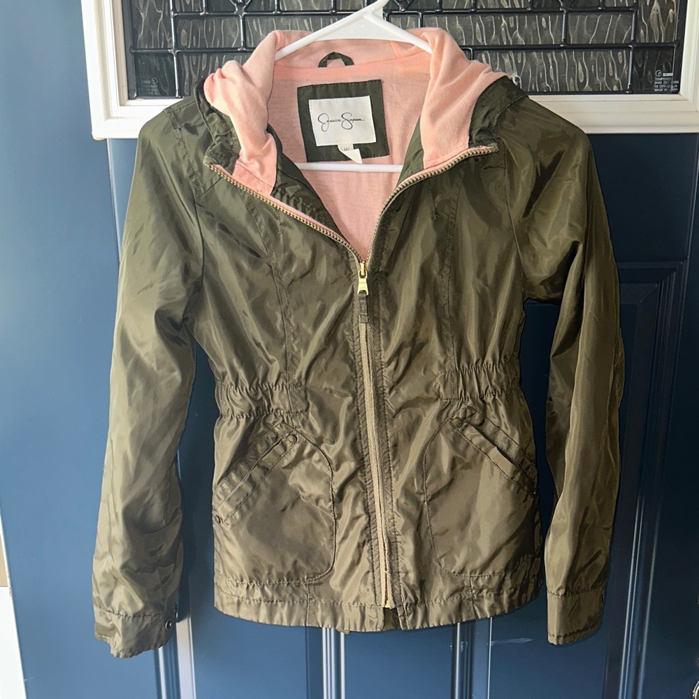 Kids Olive Green Jacket with Pink Lining